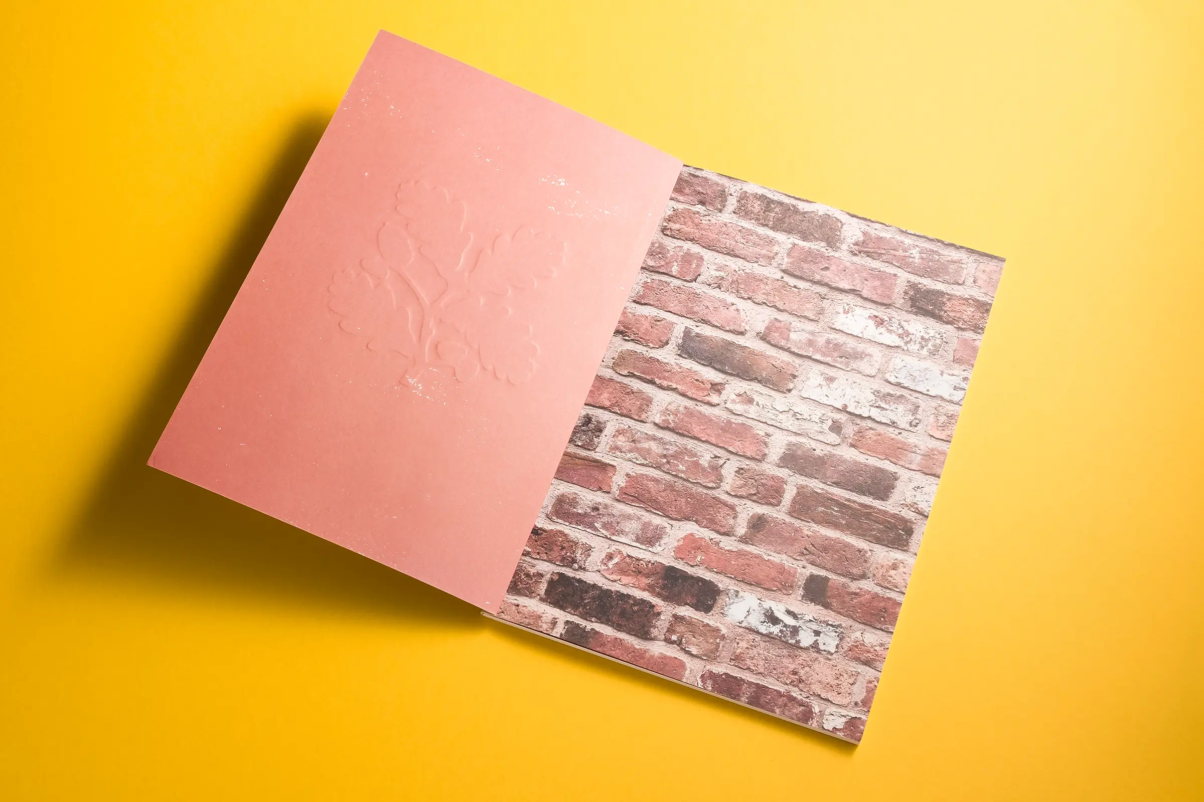 An image of a white brochure for National Trust Birmingham, lying on a bright yellow background